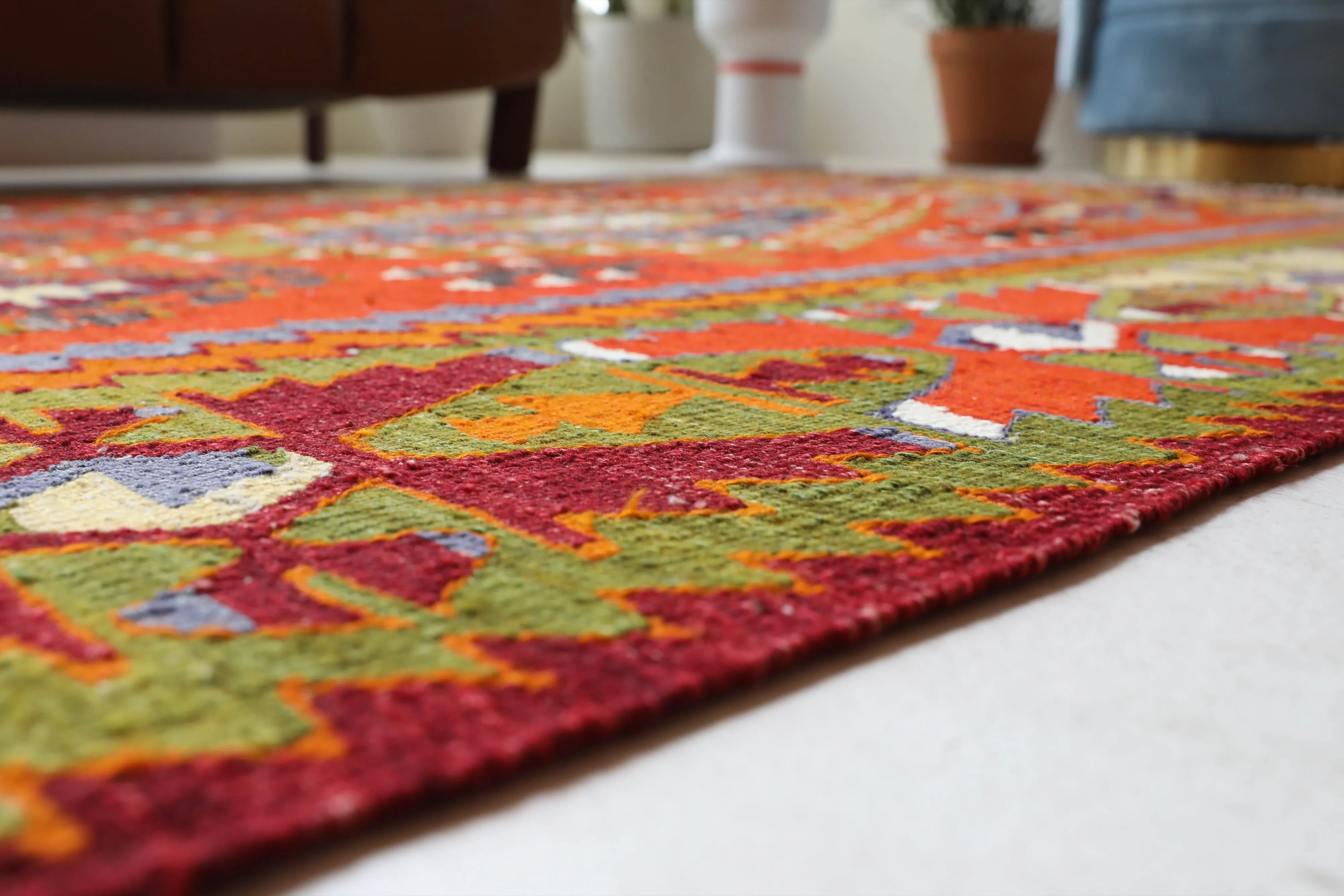 Vintage Denizli Cal Kilim Rug 5'4"x8'10"