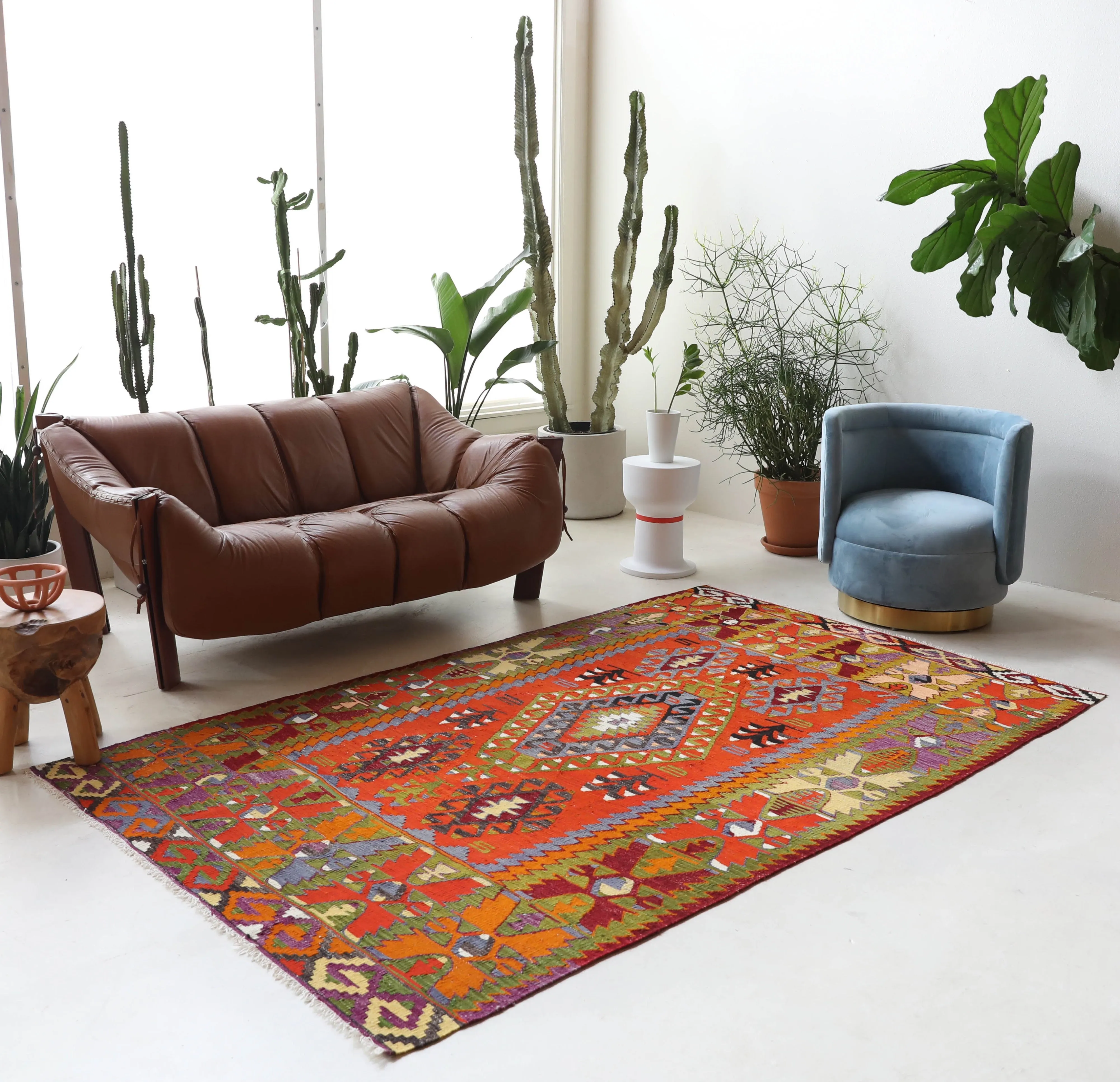 Vintage Denizli Cal Kilim Rug 5'4"x8'10"