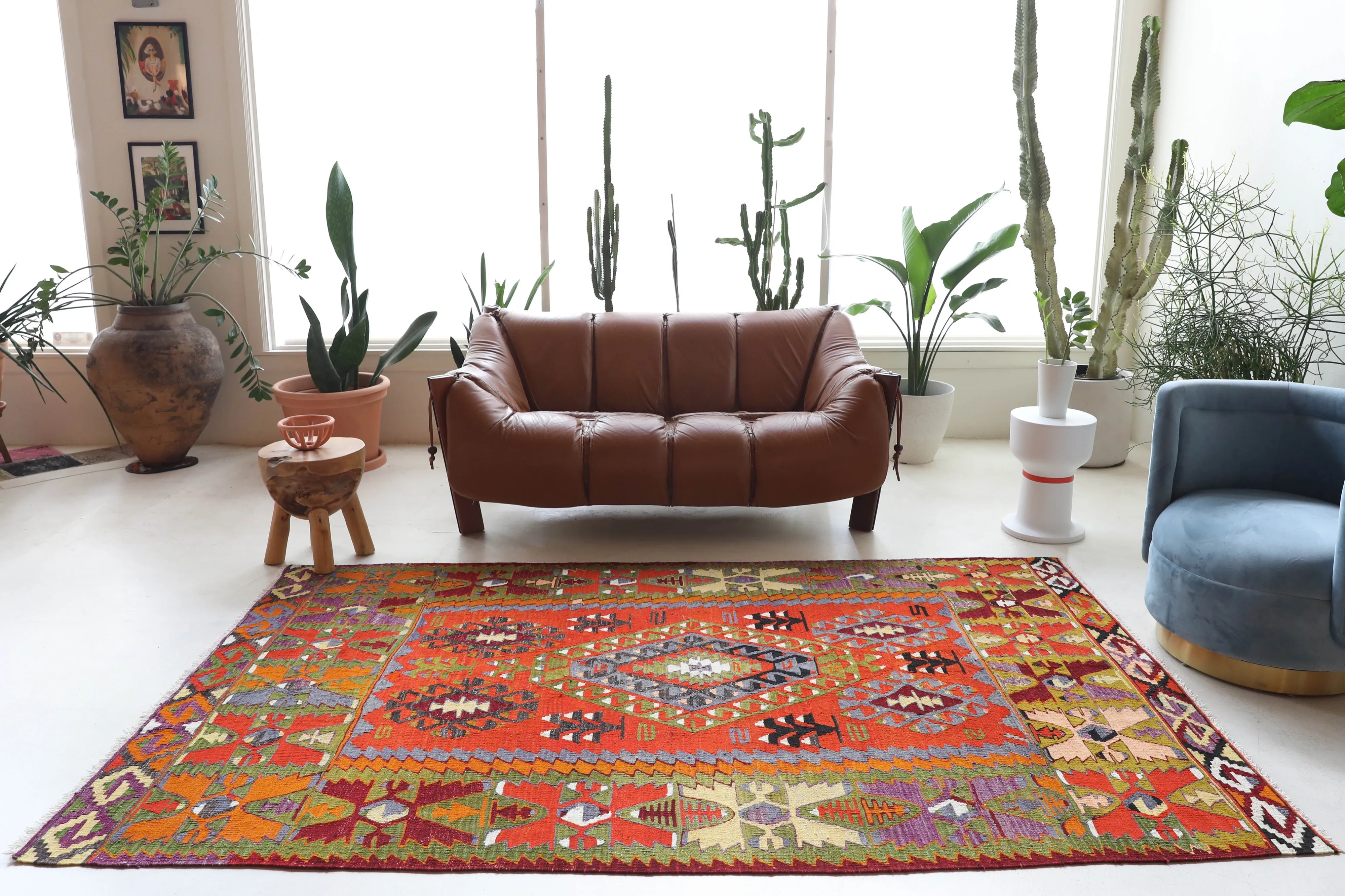 Vintage Denizli Cal Kilim Rug 5'4"x8'10"