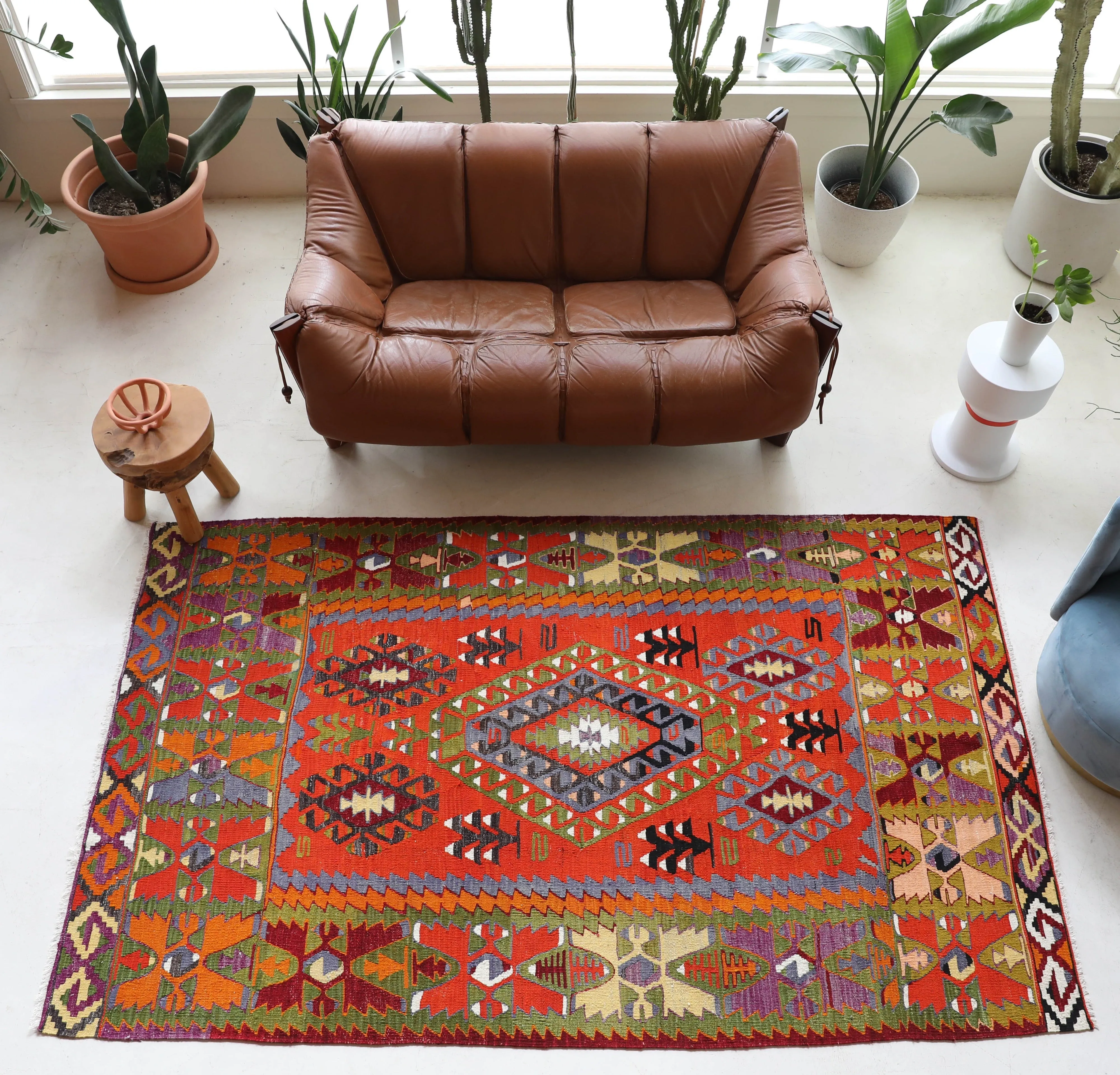 Vintage Denizli Cal Kilim Rug 5'4"x8'10"