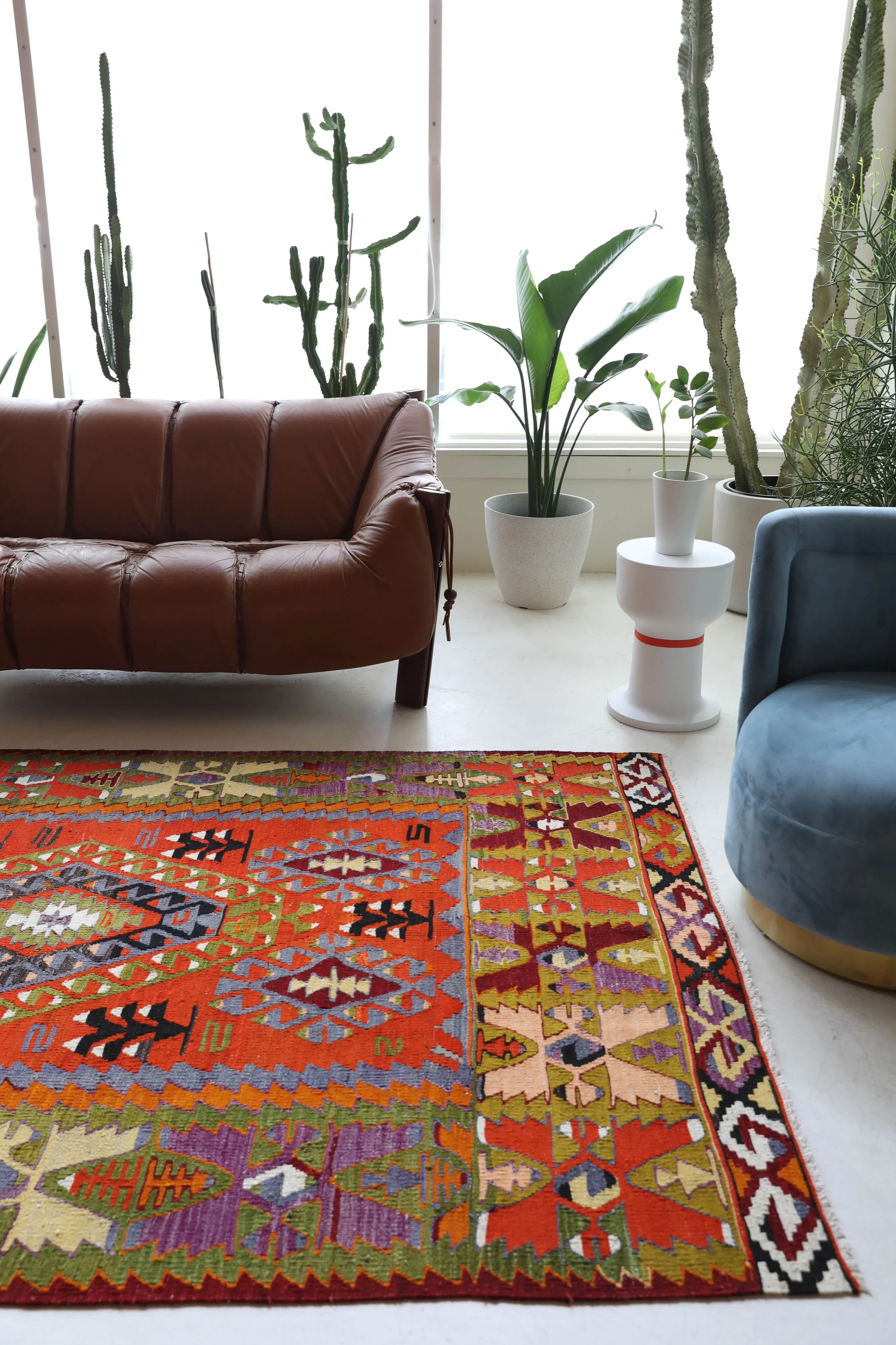 Vintage Denizli Cal Kilim Rug 5'4"x8'10"