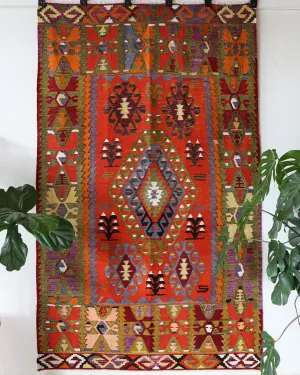 Vintage Denizli Cal Kilim Rug 5'4"x8'10"