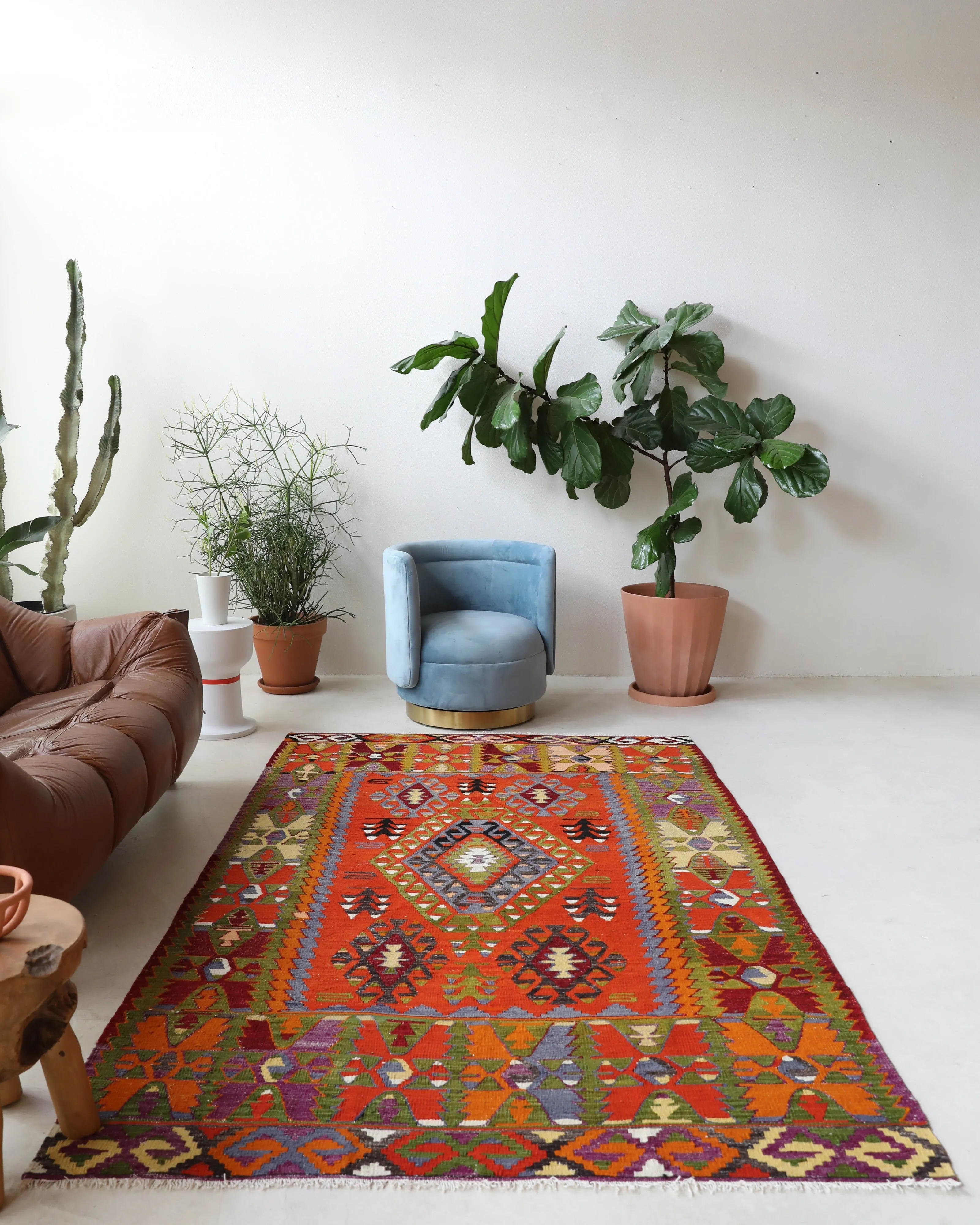Vintage Denizli Cal Kilim Rug 5'4"x8'10"