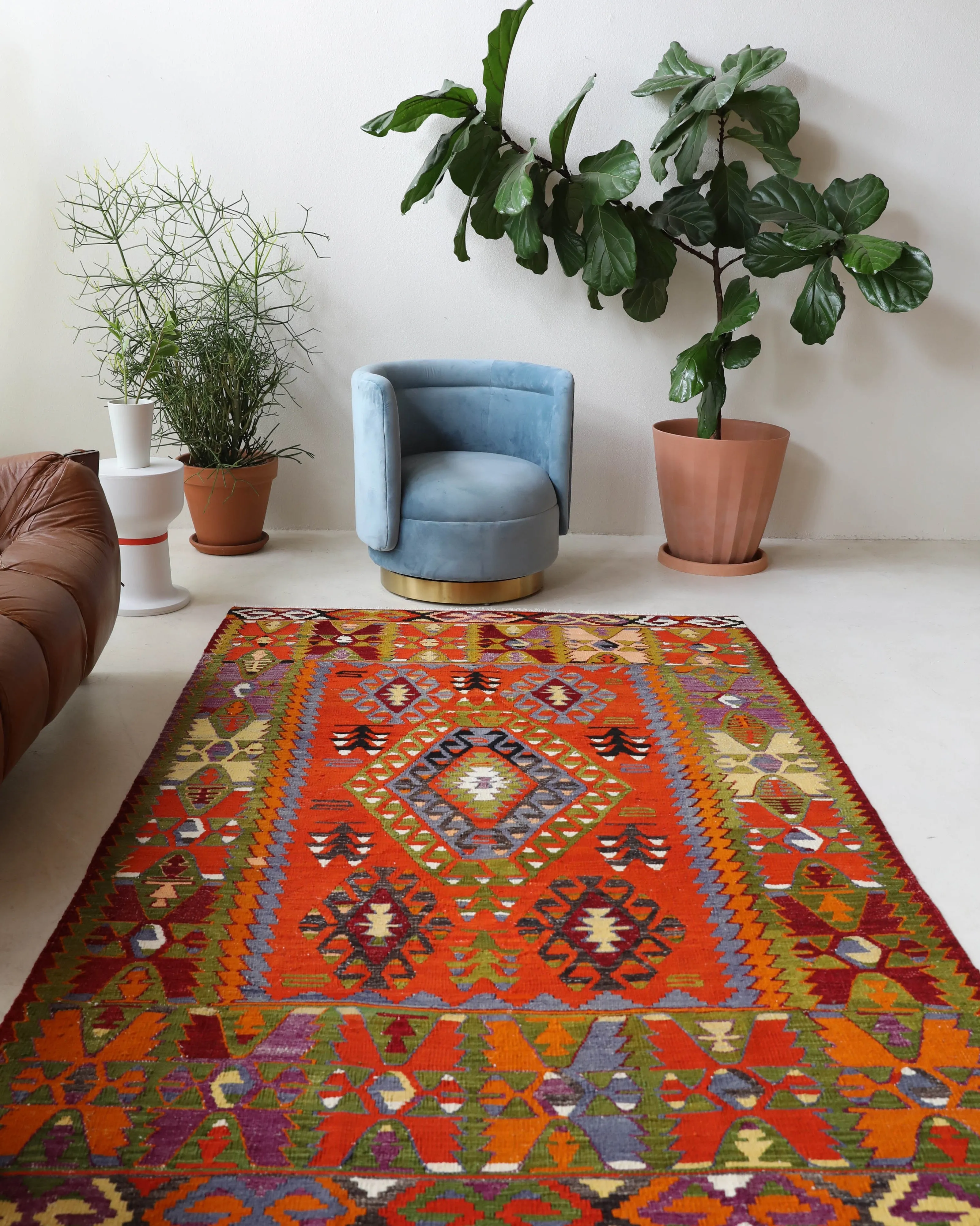 Vintage Denizli Cal Kilim Rug 5'4"x8'10"