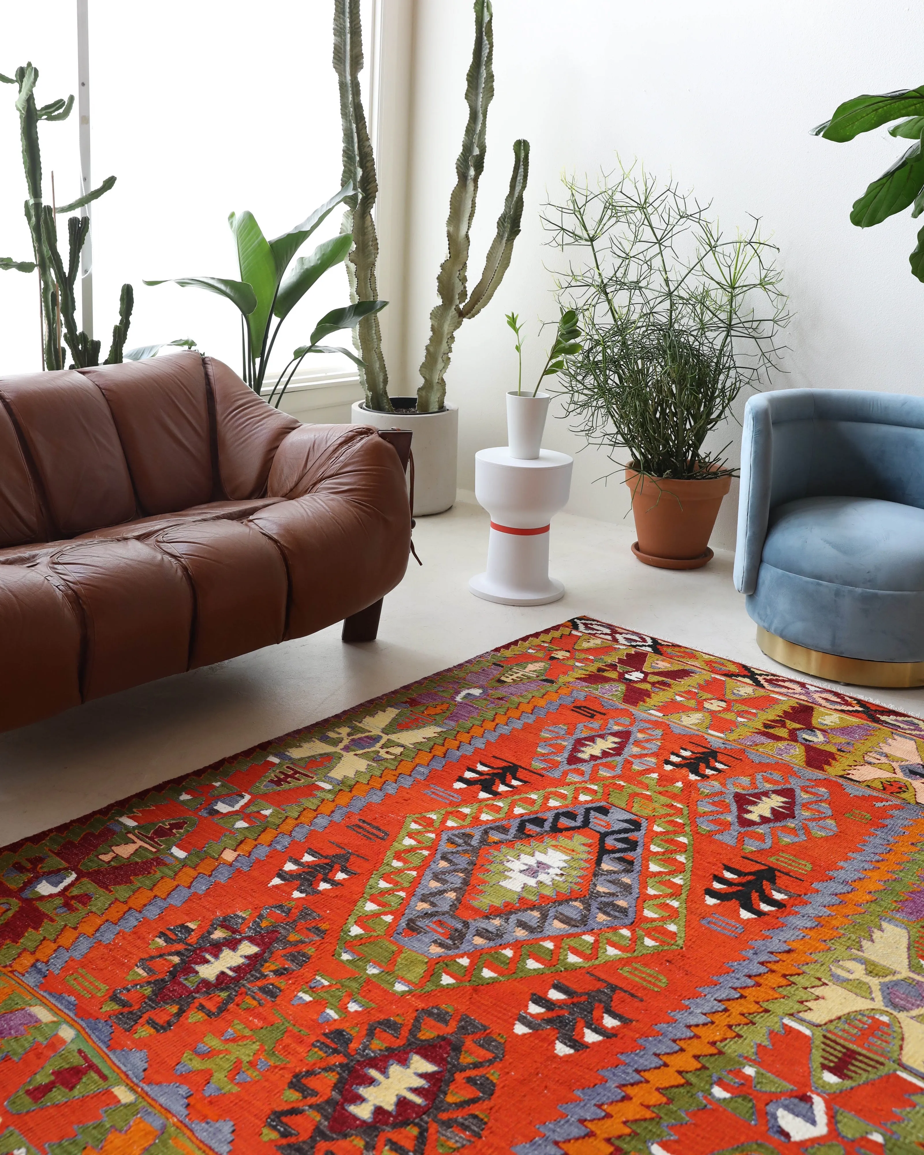 Vintage Denizli Cal Kilim Rug 5'4"x8'10"
