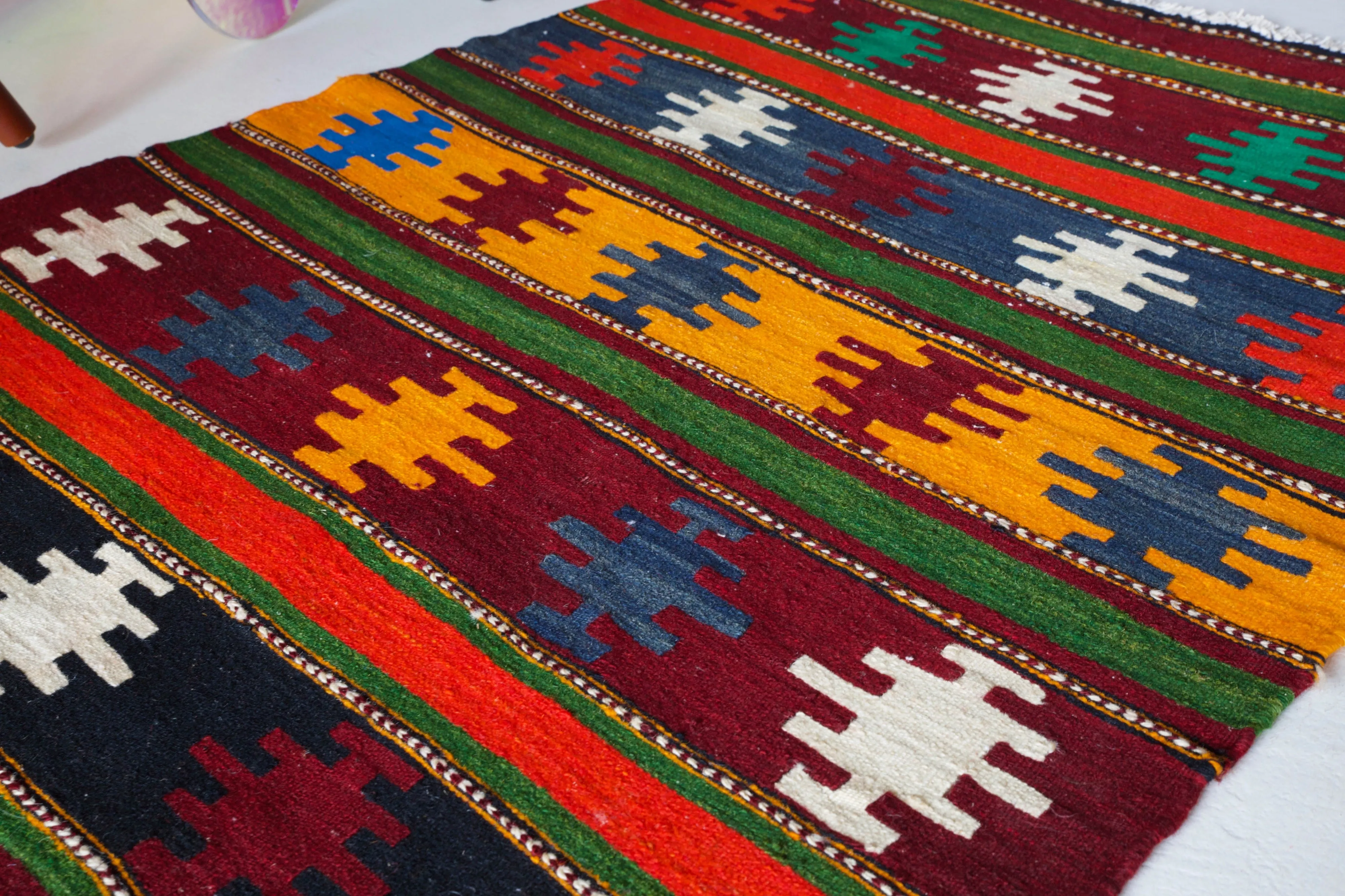 Vintage Mini Turkish Kilim Rug 3'4"x4'3"