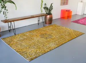 Vintage Turkish Overdyed Rug in Meyer Lemon 4.7ftx7.10ft