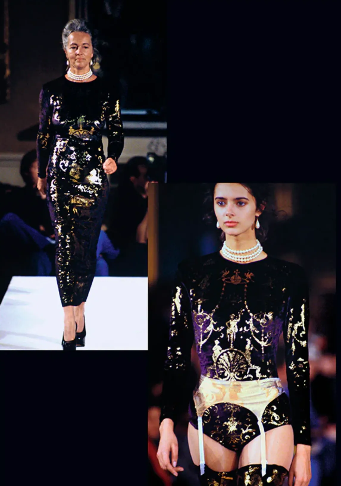 Vivienne Westwood 'Portrait' A/W 1990/1991  Black Velvet Gold Boulle Foil Dress