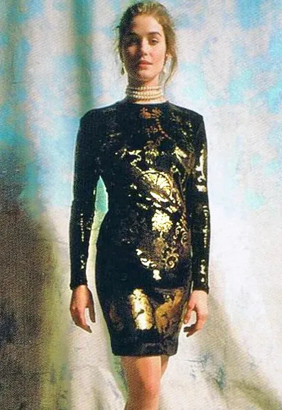 Vivienne Westwood 'Portrait' A/W 1990/1991  Black Velvet Gold Boulle Foil Dress