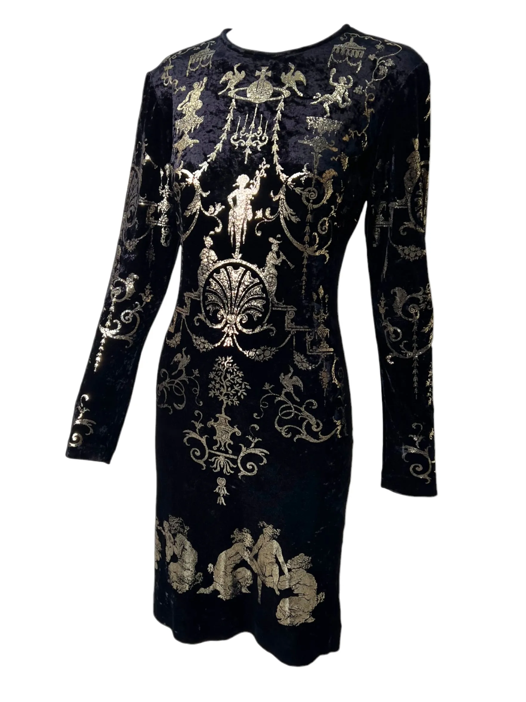 Vivienne Westwood 'Portrait' A/W 1990/1991  Black Velvet Gold Boulle Foil Dress