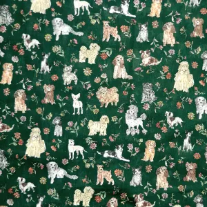 WHIMSICAL GREEN DOG PRINT 'MAL'S PALS' ORGANIC LIBERTY LAWN COTTON HANDKERCHIEF