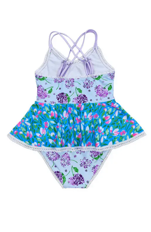 Whimy Blue Flower & Lace 1 pcs Swimsuit