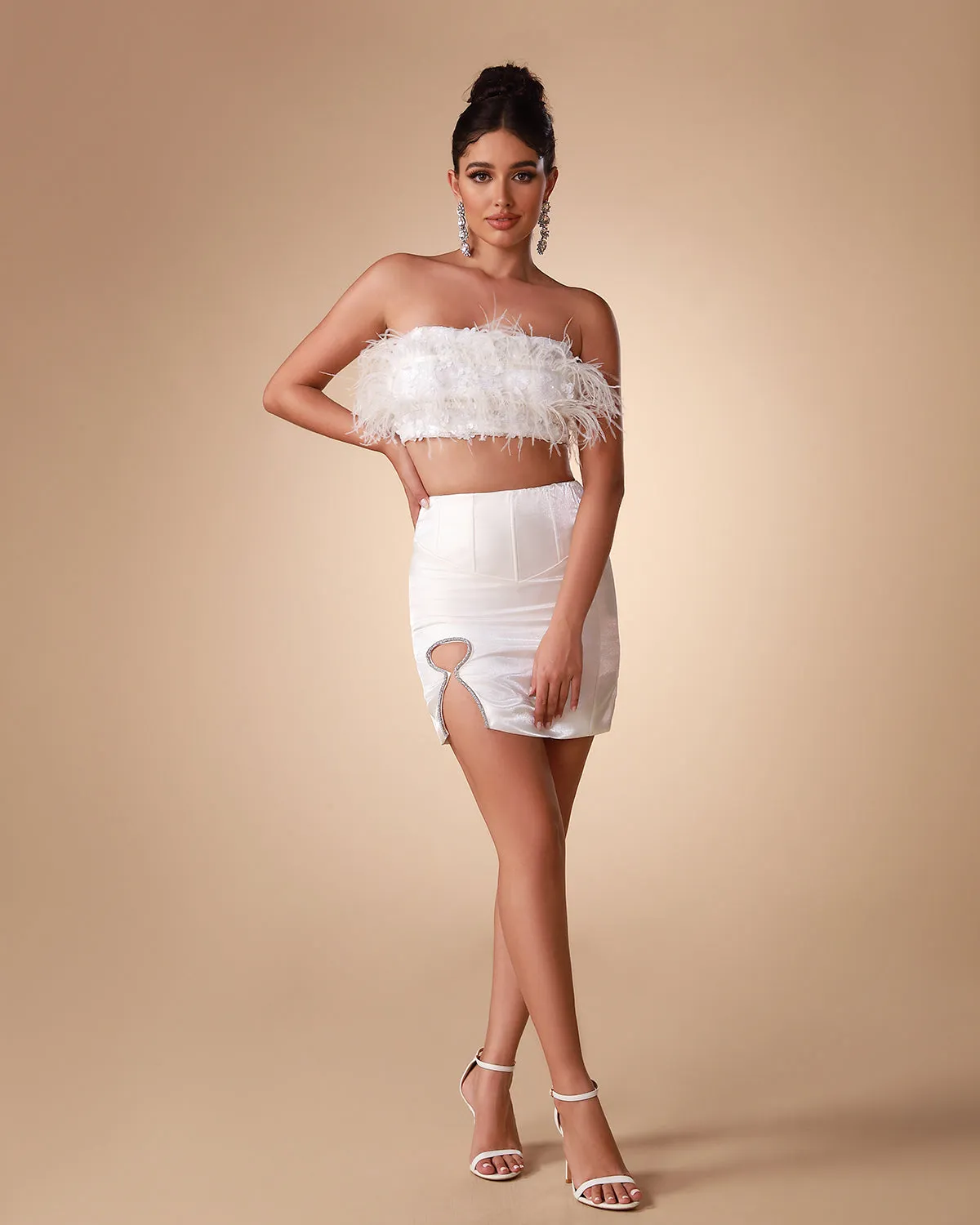 White Feather Bodycon Set