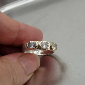 White Zircon Ring 9k Gold 925 Sterling Silver  6,7,8,9,10 Hadar Designers (I r309)