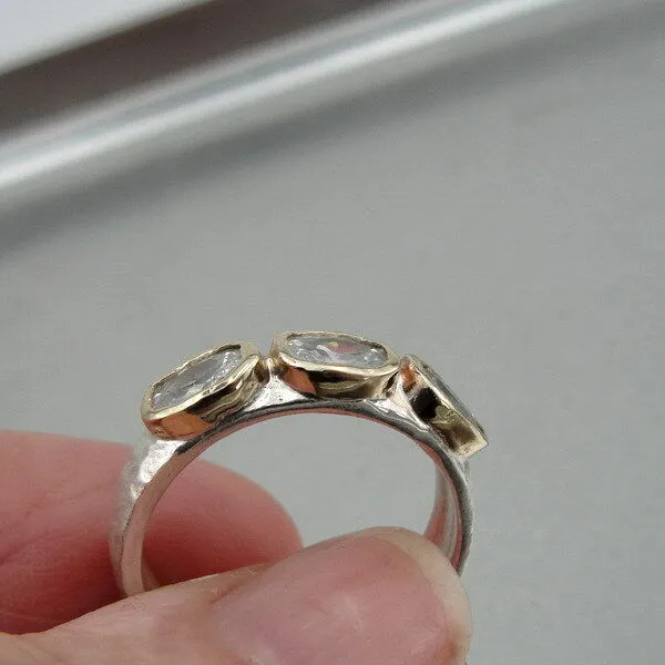 White Zircon Ring 9k Gold 925 Sterling Silver  6,7,8,9,10 Hadar Designers (I r309)