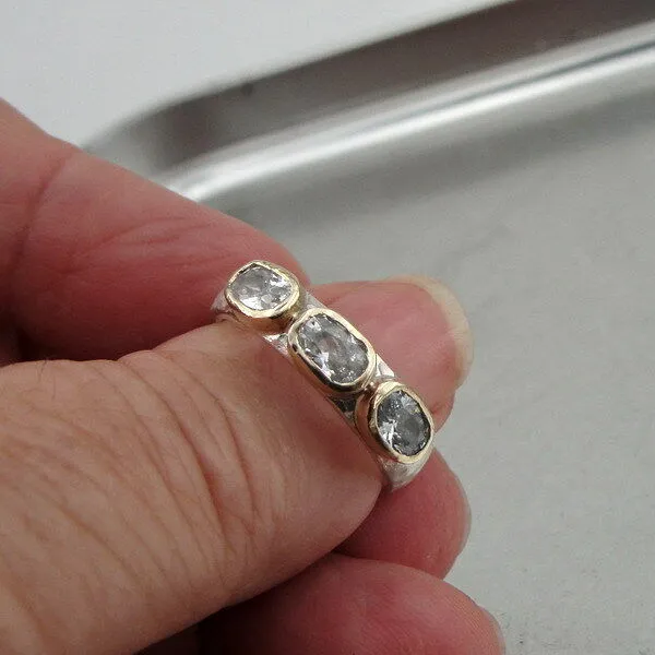 White Zircon Ring 9k Gold 925 Sterling Silver  6,7,8,9,10 Hadar Designers (I r309)
