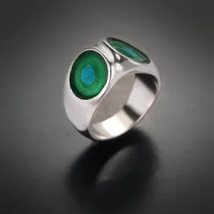 Wide colorful silver & enamel ring