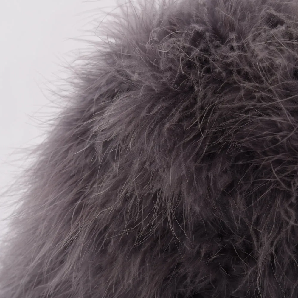 Women Real Fur Coat Long Style Genuine Ostrich Feather Fur Winter Dark Grey Jacket