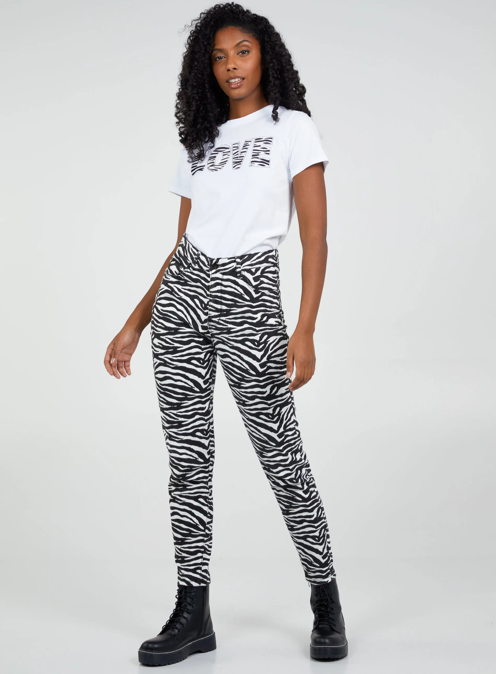 Zebra Print Love Slogan T-Shirt