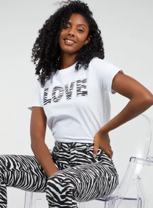 Zebra Print Love Slogan T-Shirt