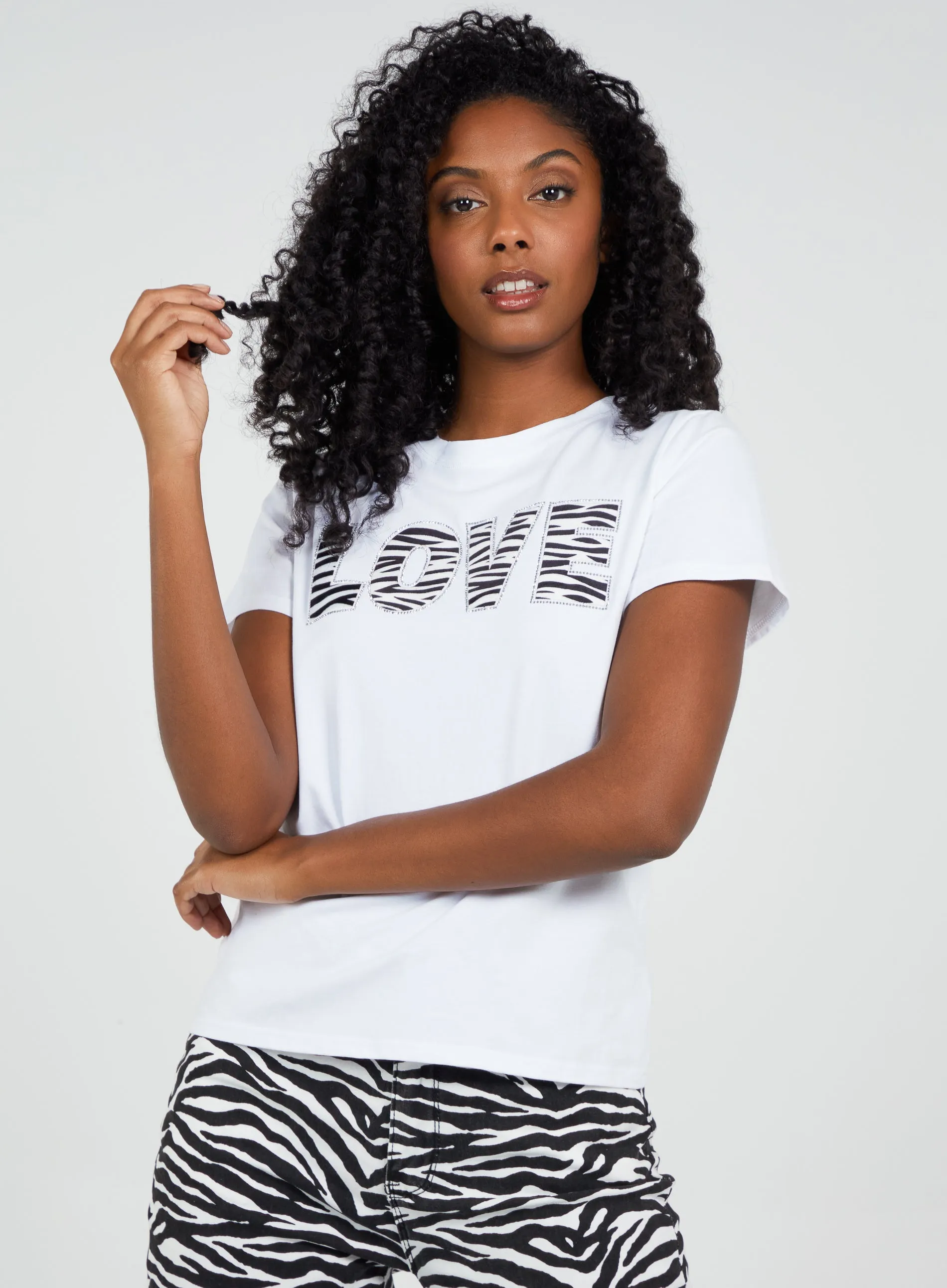 Zebra Print Love Slogan T-Shirt